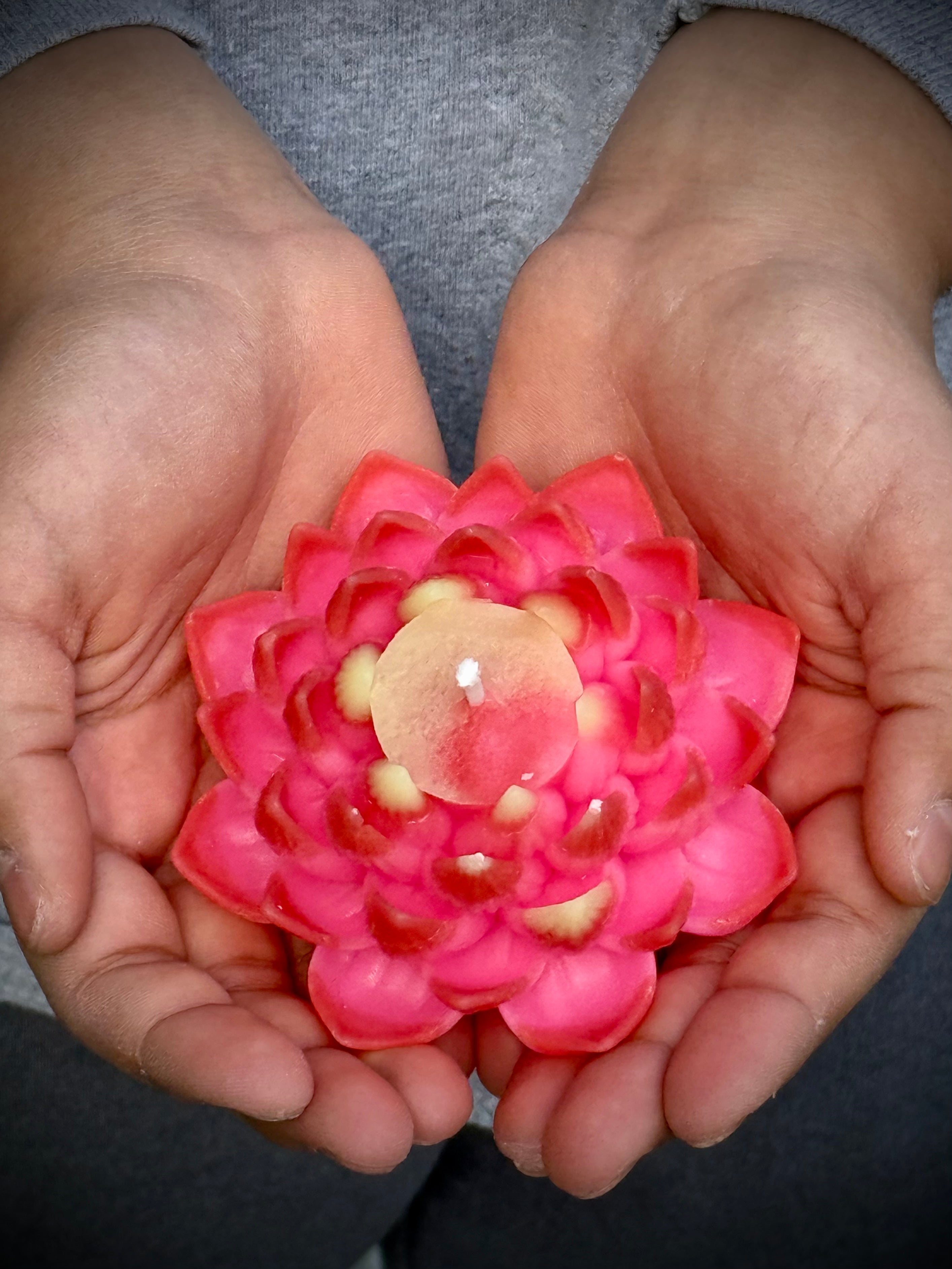 Lotus Candle Red Tips and Pink Petals