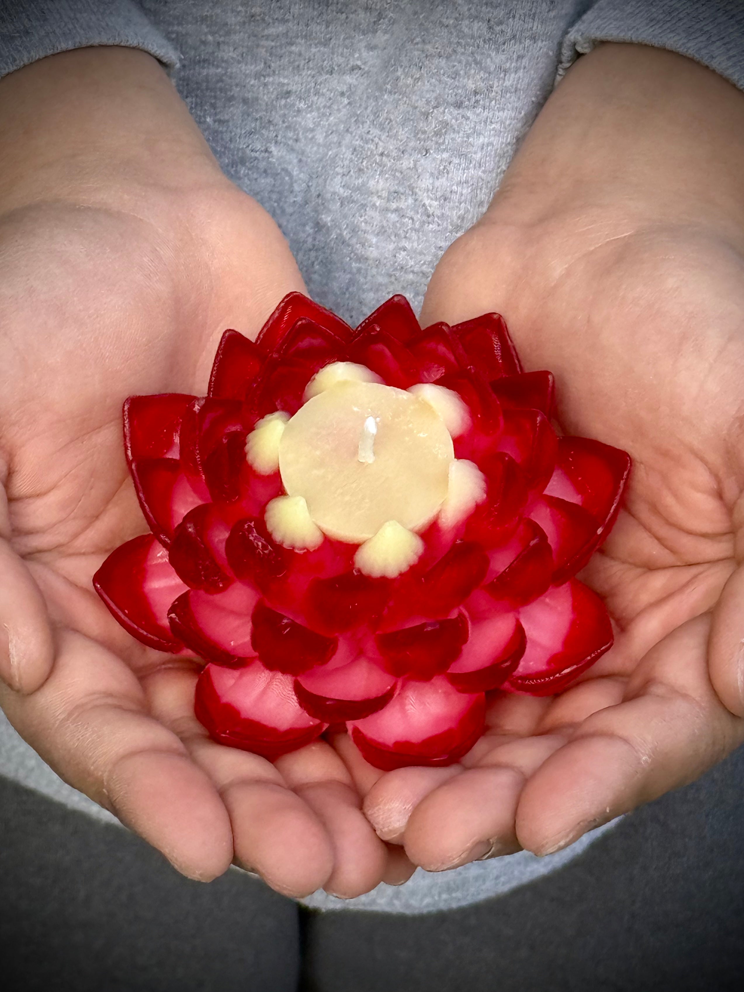 Lotus Candle Dark Red Tips and Pink Petals