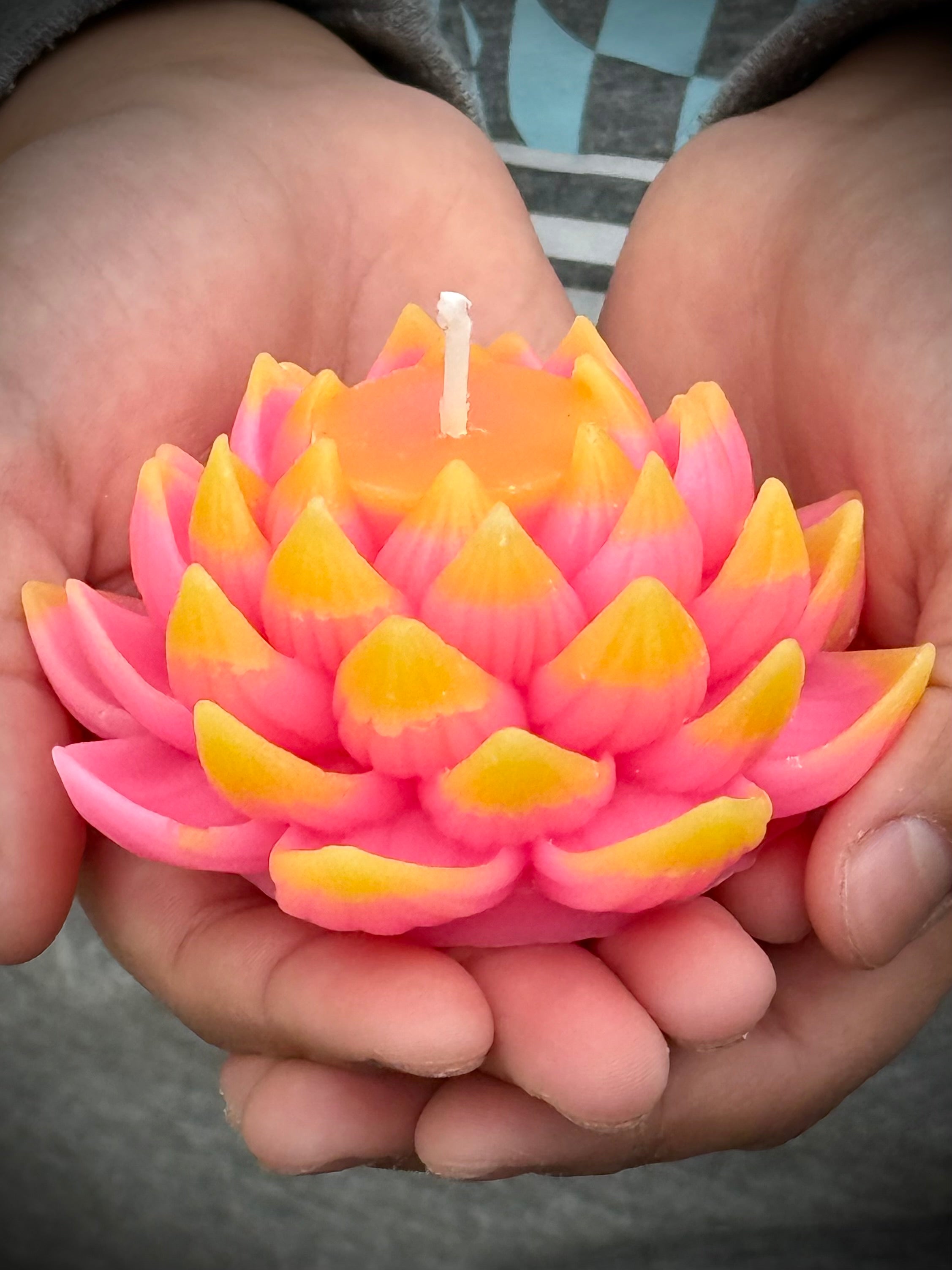 Lotus Candle Pink with Yellow Tips