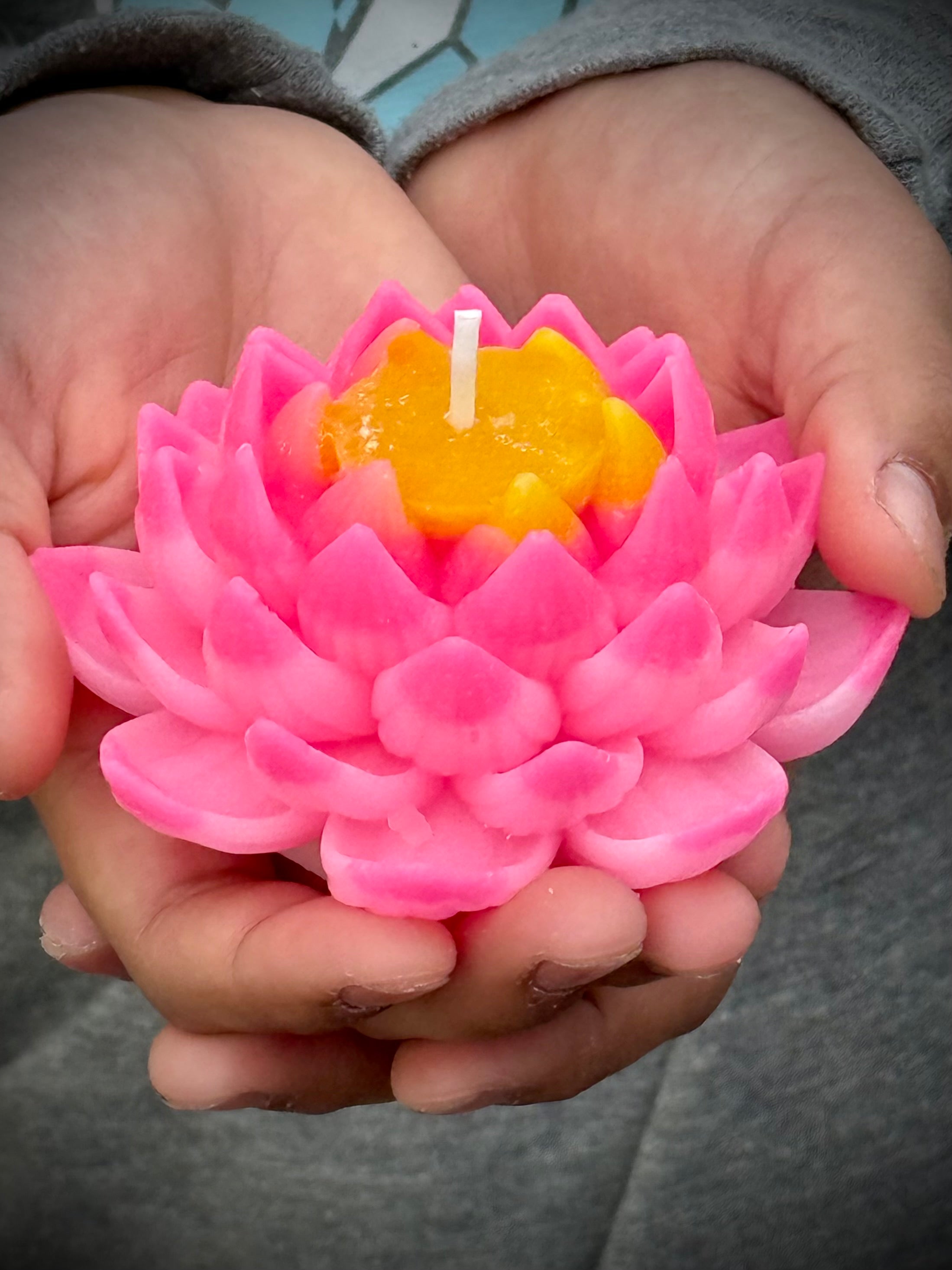 Lotus Candle Pink and White with yellow Center